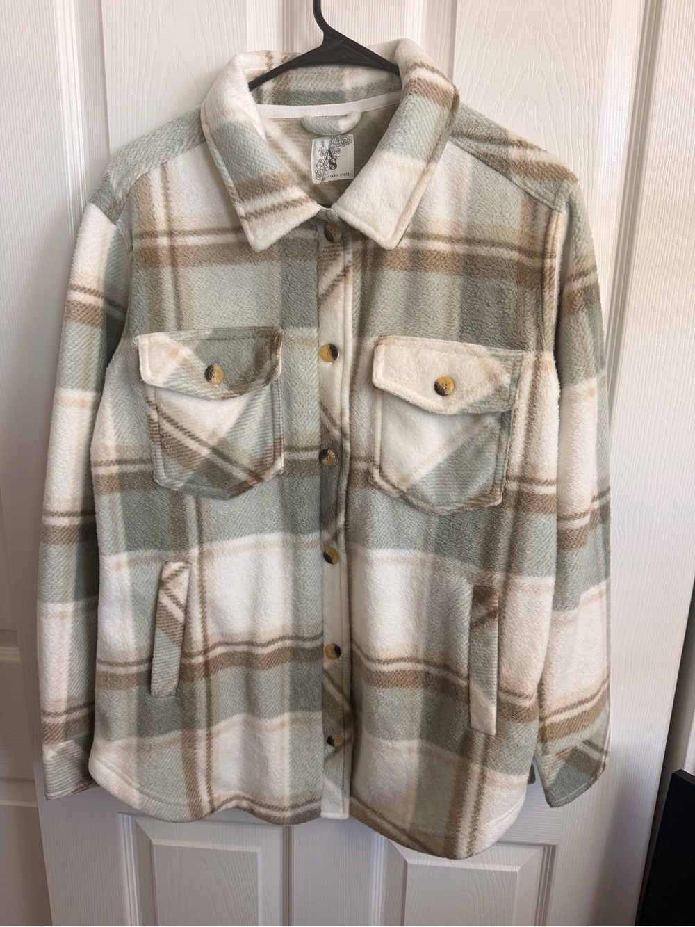 Altar'd State Sage, Cream & Tan Plaid Teddy Shacket